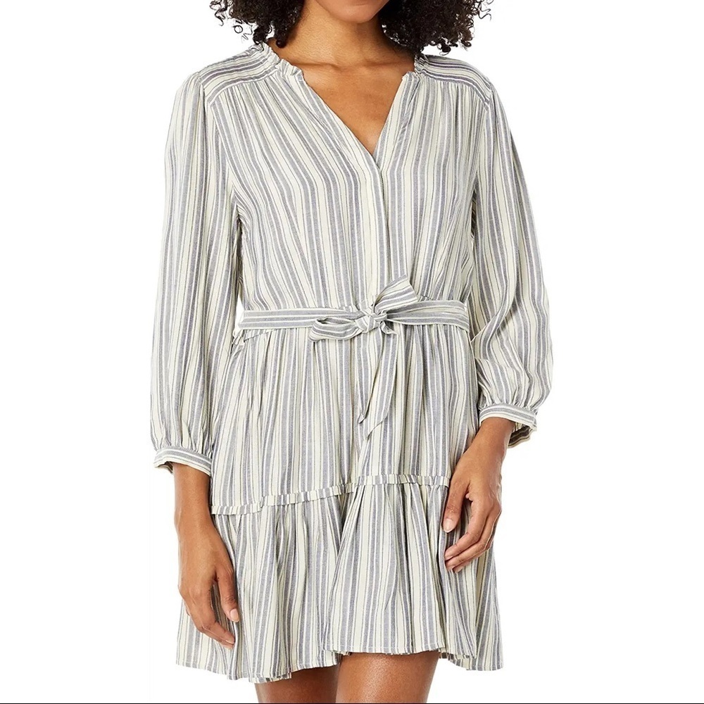 PAIGE Striped Long Sleeve Mini Dress Boho Neutral Flowy Tie Waist Size Small NWT - Picture 3 of 4